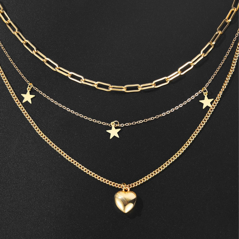 Vintage Style Star Heart Multi-layer Necklace