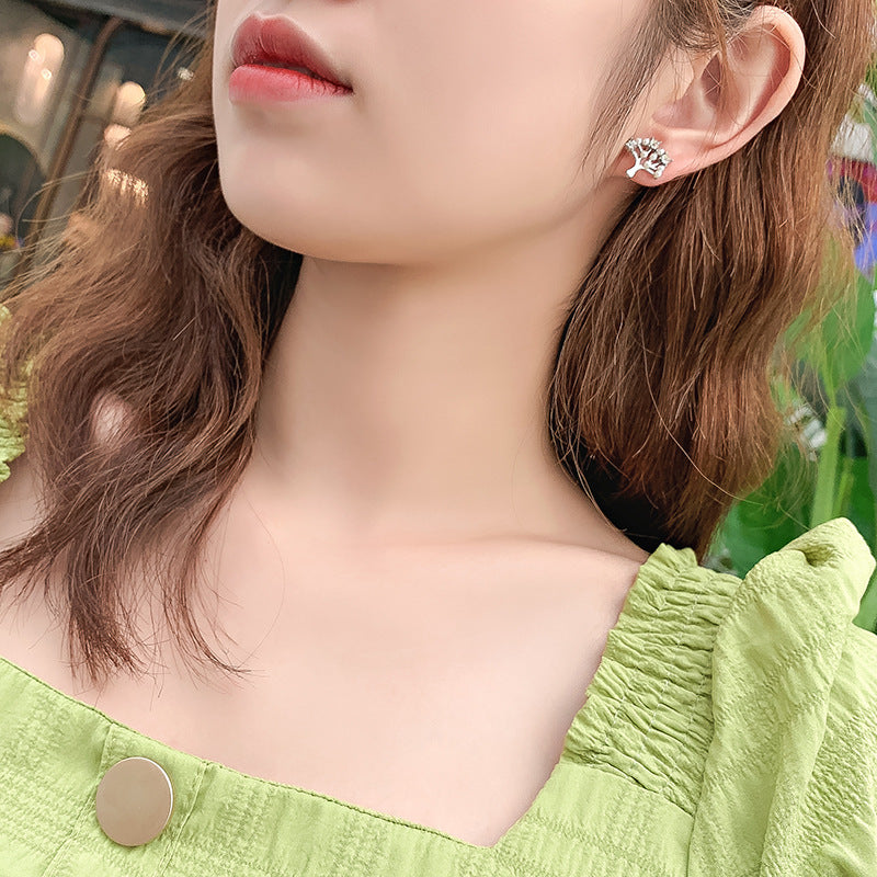 Tree Leaf Leaves Rhinestone Stud Earrings