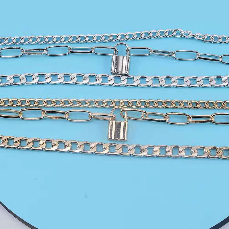 Layered Chain Necklace Neck Chains Lock Pendant Jewelry