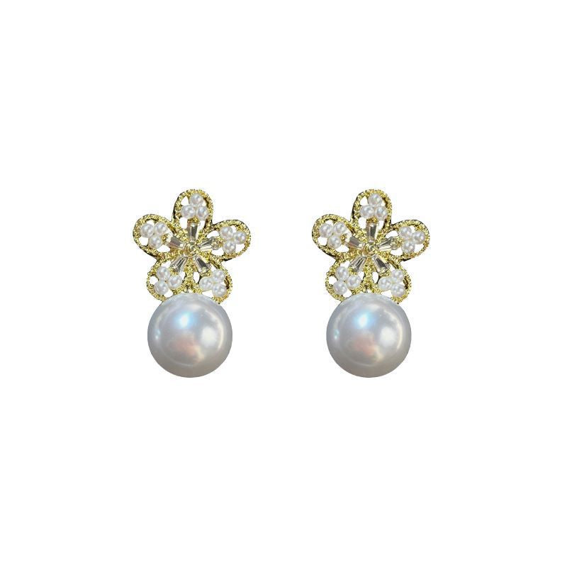 White Pearl Flower Earrings