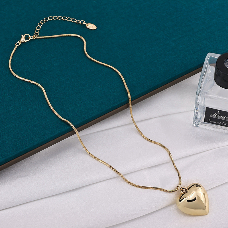 Peach Heart Snake Chain Necklace