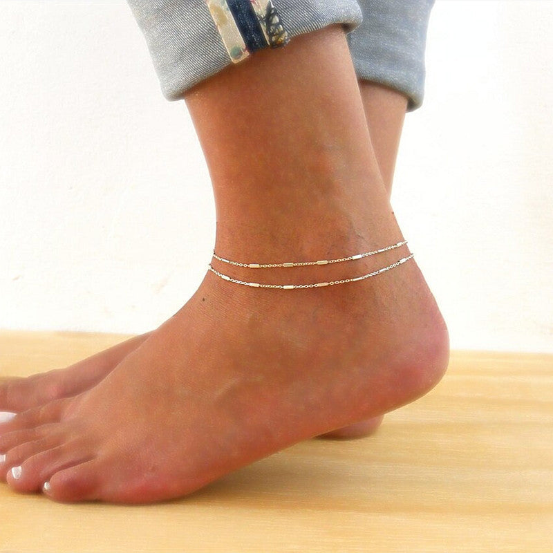 Multilayered Bead Chain Foot Anklet Bracelet Chain
