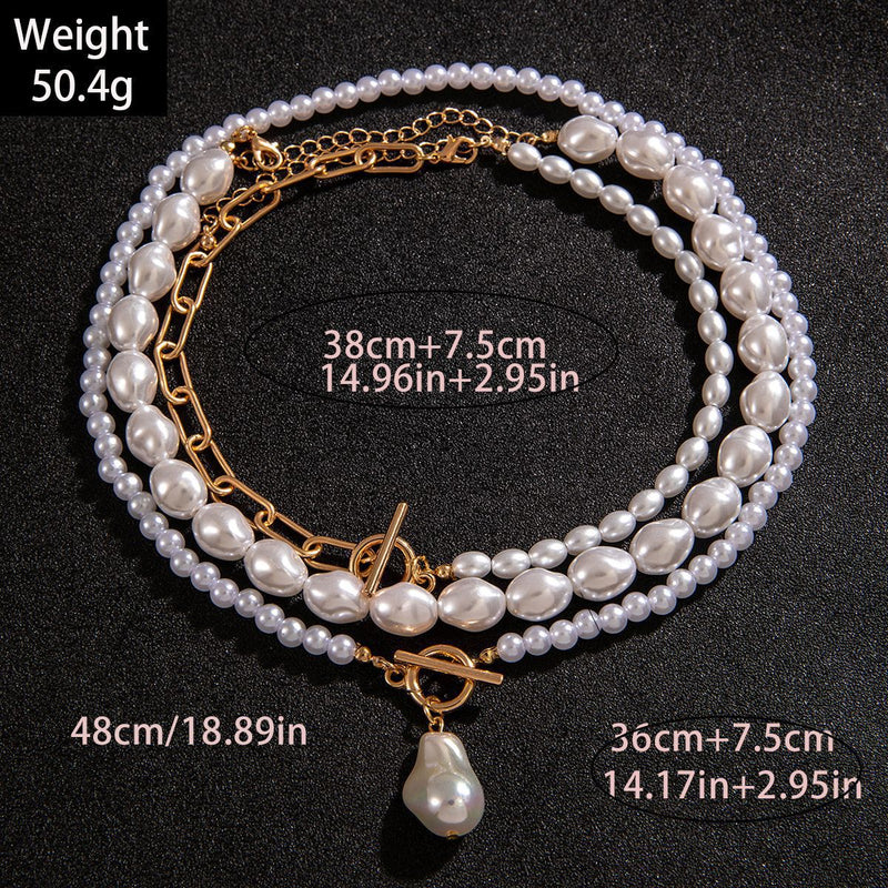 Vintage Chain Pearl Necklace Multilayer Geometric