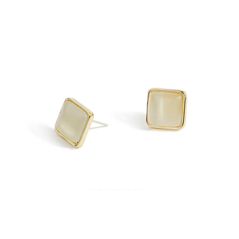 Geometric Square Opal Stud Earrings
