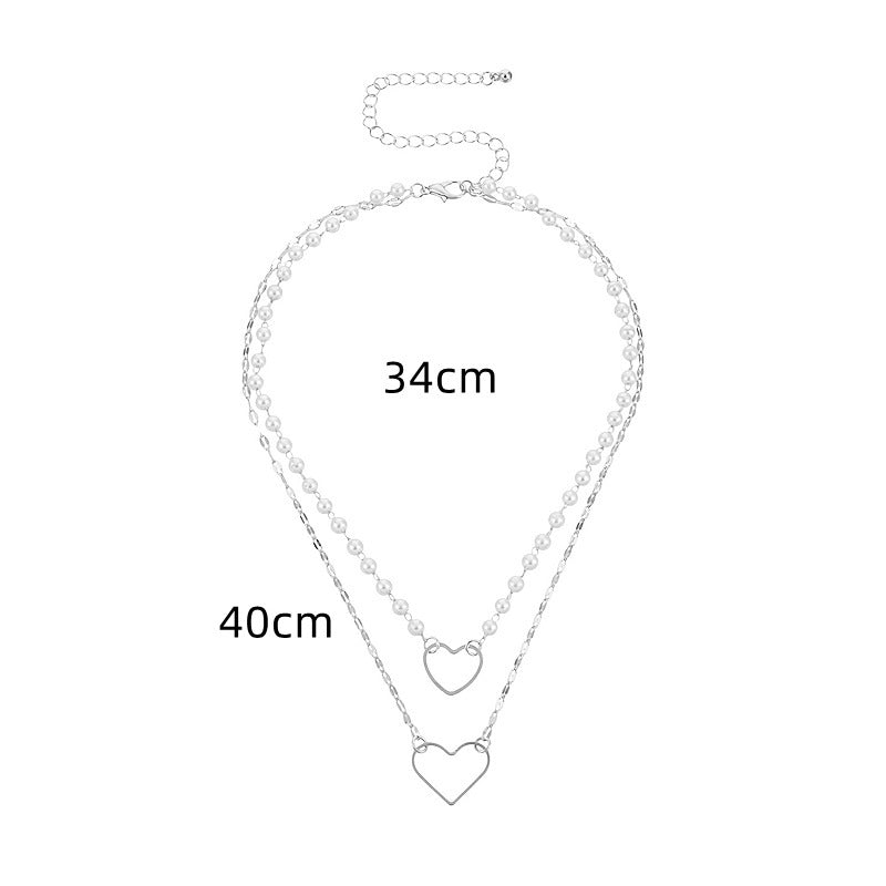 Love Heart Baroque Pearl Necklace Double Layer