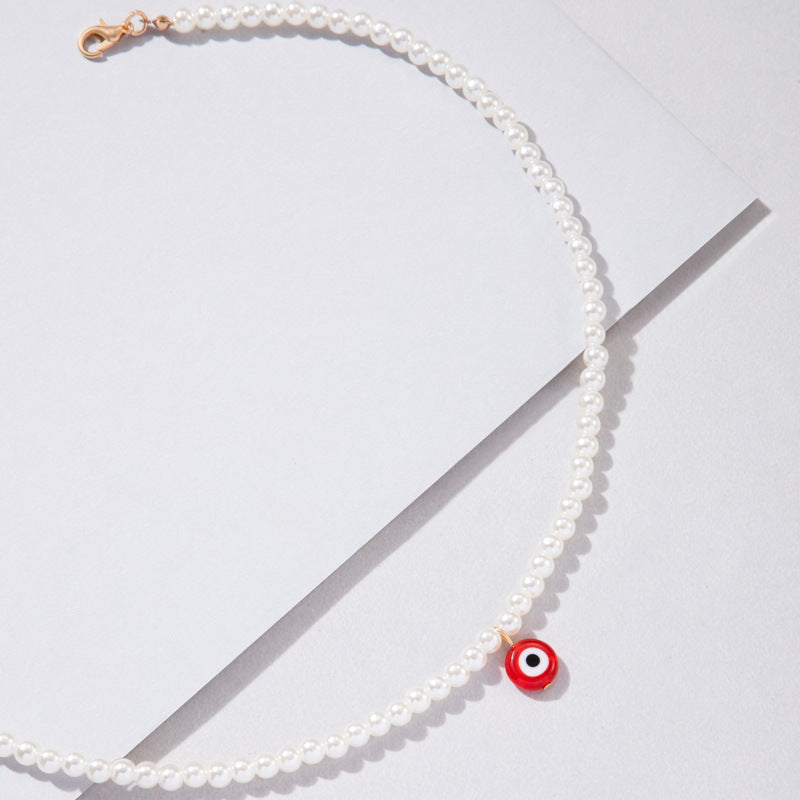 Blue Eyed Beads Pendant Women Pearl Necklace Simple Short Collar