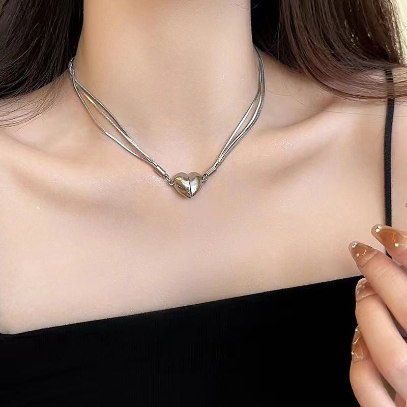 Three Layer Heart Pendant Necklace Fashion Jewelry Magnetic Love