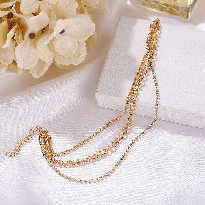 Multilayer Sparking Rhinestone Beaded Chain Anklets Jewelry