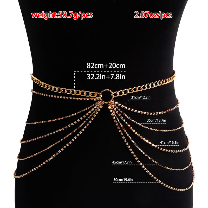 Shiny Rhinestone Multi-Layer Body Waist Chain