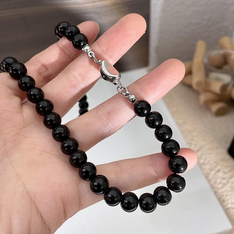 Black Glass Round Beads Necklaces