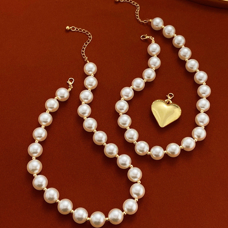 Exaggerated Multi layer Necklace Punk Chain Big Heart Pearl Necklace