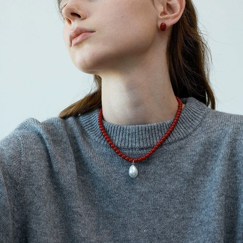 Glass Bead Drop Necklace