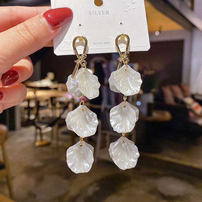 Elegant Glossy White Flower Petal Earrings