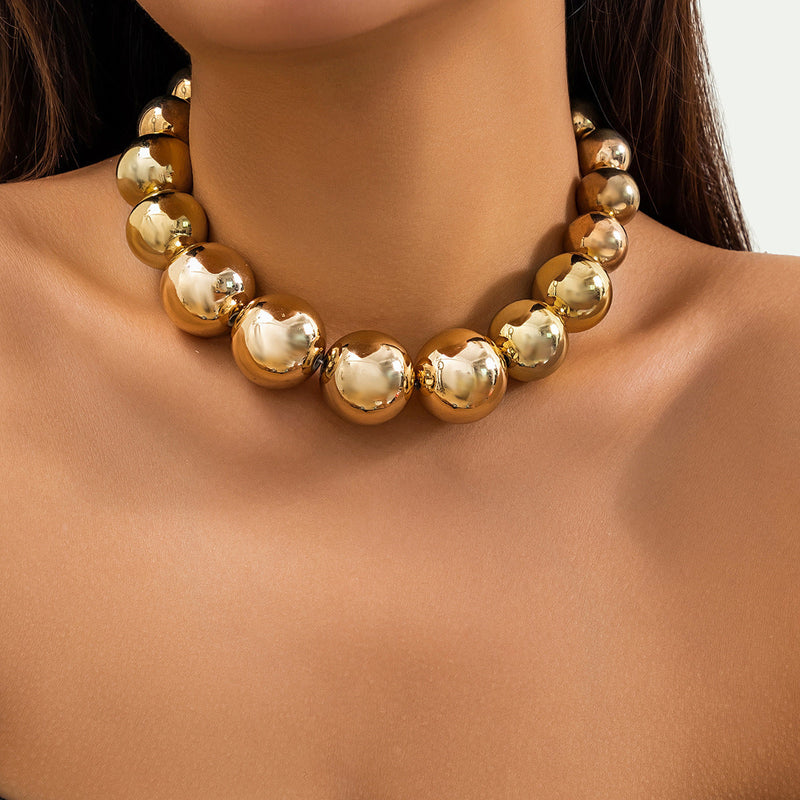 Women Exaggerated Round Beads Punk Necklace