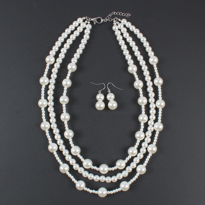 White Pearl Necklace Simple Imitation Pearl Necklace Jewelry Set