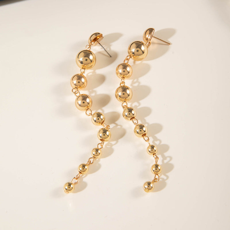 Metallic Beads Long Drop Earrings