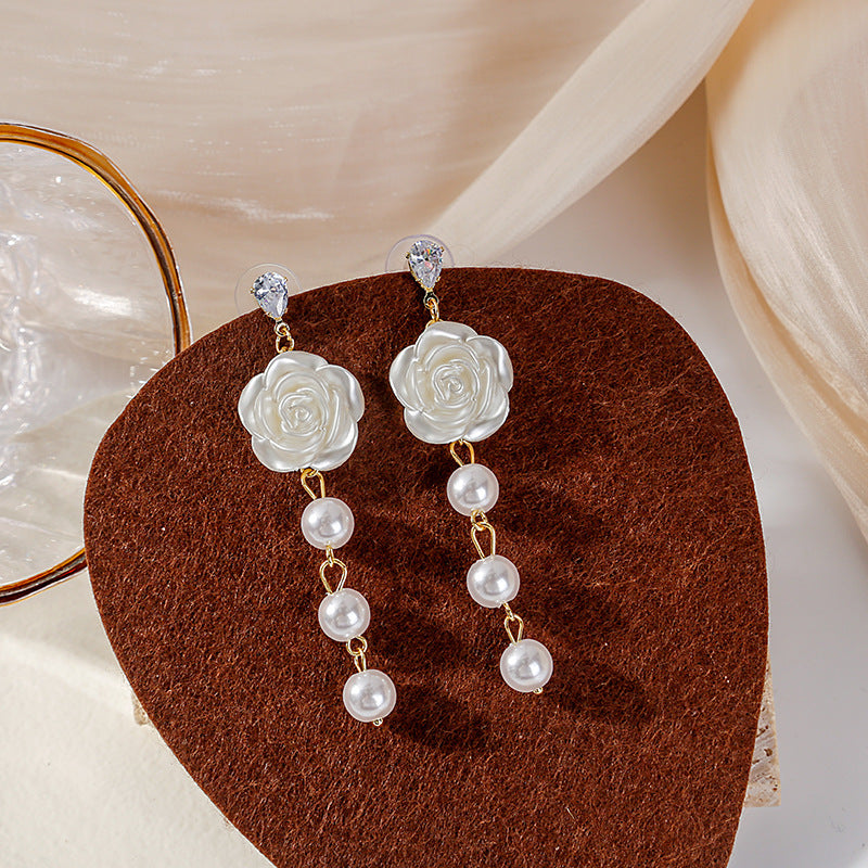 Pearl Rose Flower Earrings