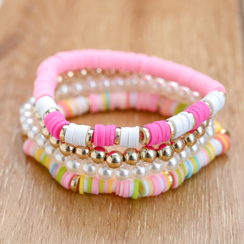 Bohemian Beaded Stretch Bracelets Colors Clay Beads