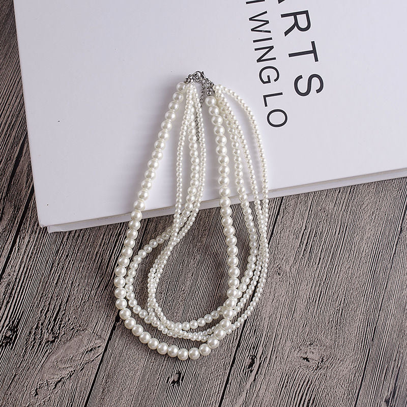 Multilayer Simulated Pearl Choker Necklace for Women