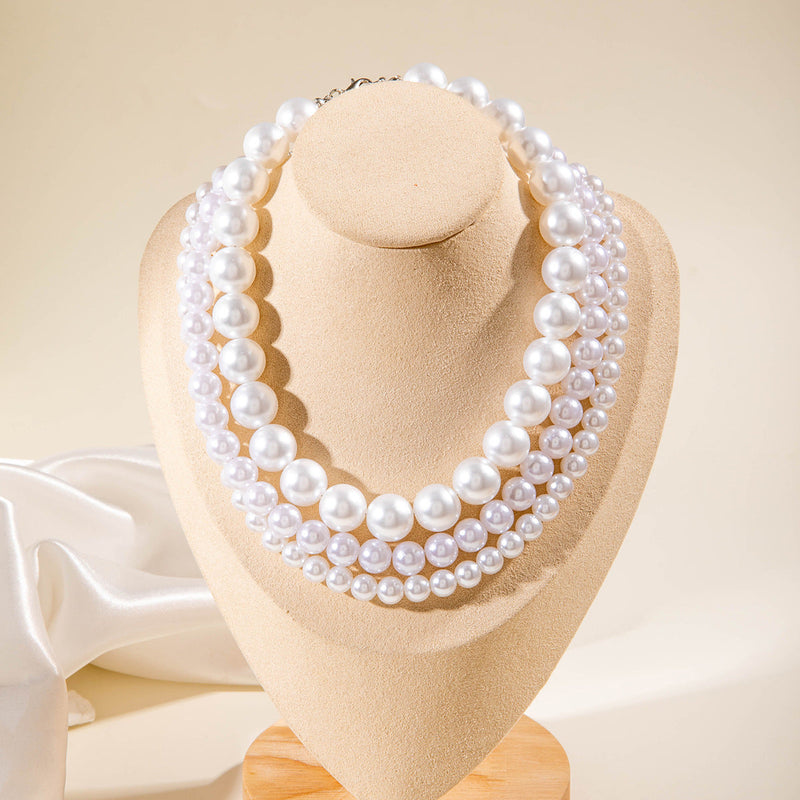 Elegant Synthetic Pearl Triple Multi Layer Choker Three Layer Pearl Necklaces
