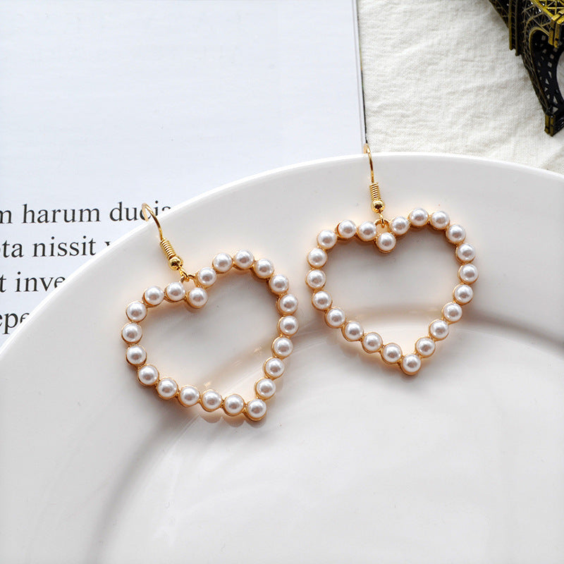 Geometric Pearl Heart Shape Earrings