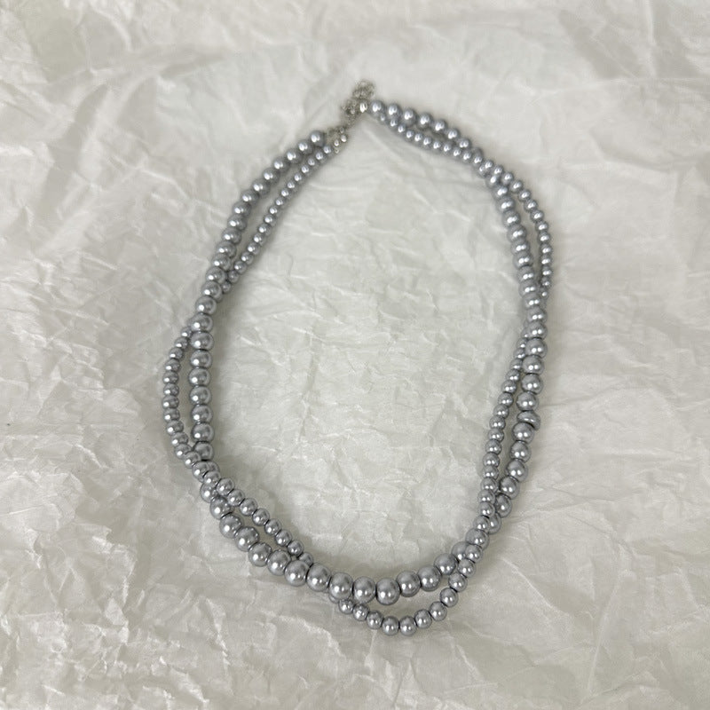 Gray Glass Pearl Necklace Vintage Twisted Pearl Choker