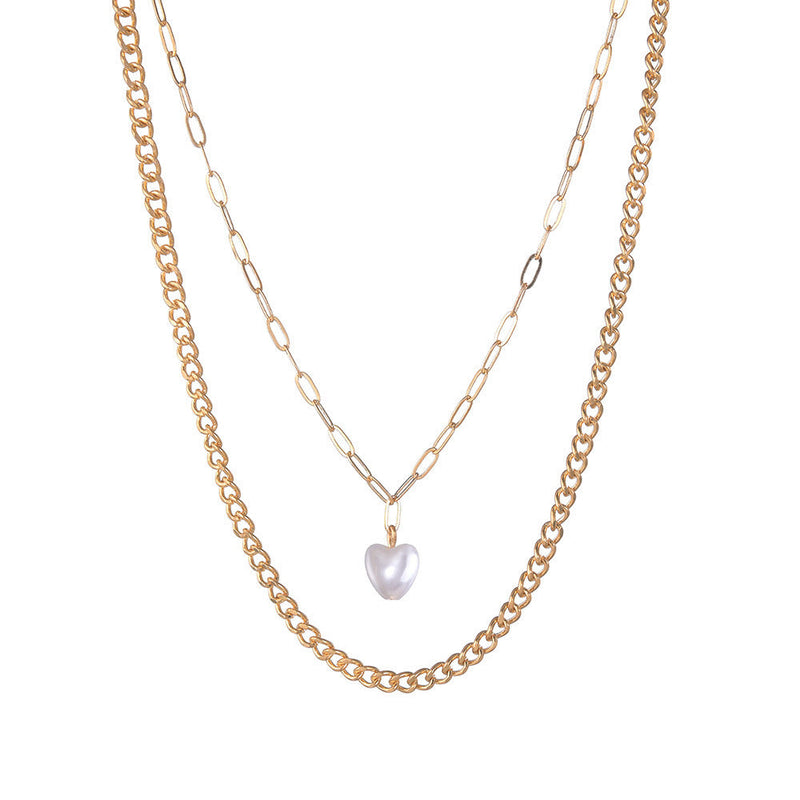 Vintage Pearl Heart Layer Chain Necklace