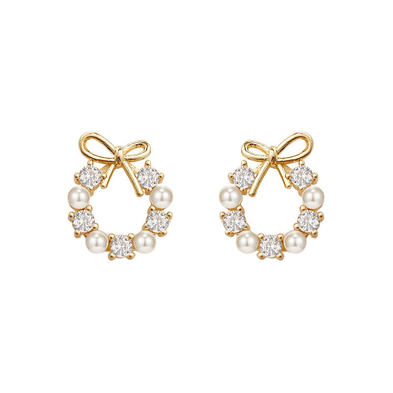 Pearl Bow Knot Stud Earrings for Women