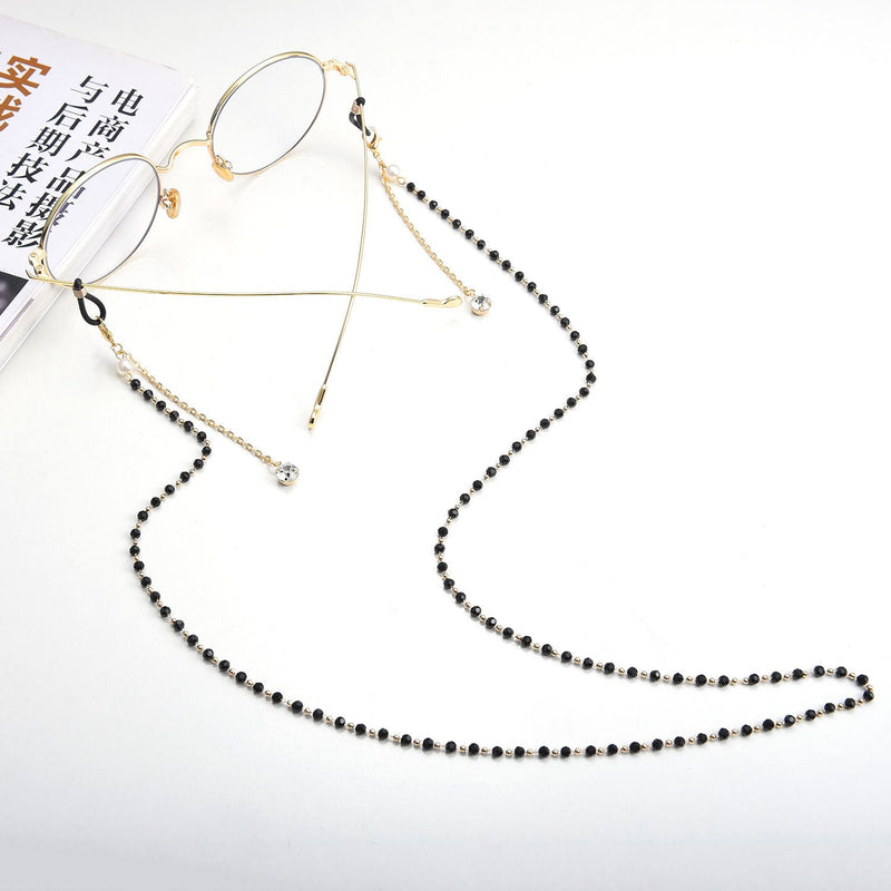Black Beads Gold Eyeglass Lanyard Hold Straps