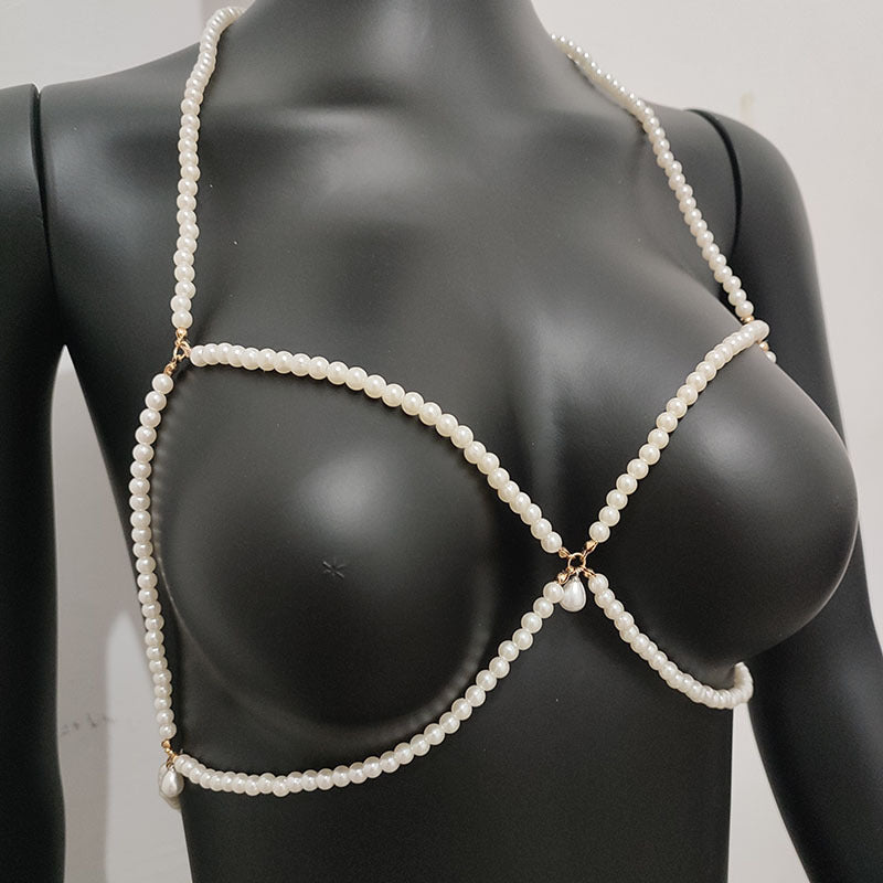 Pearl Leisure Strap Summer Bra Chest Chain