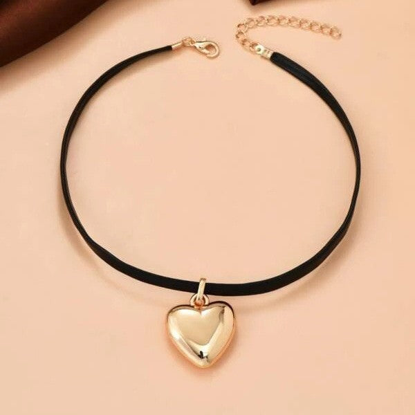 Wax Line Chocker Collars Heart Love Pendant Necklace