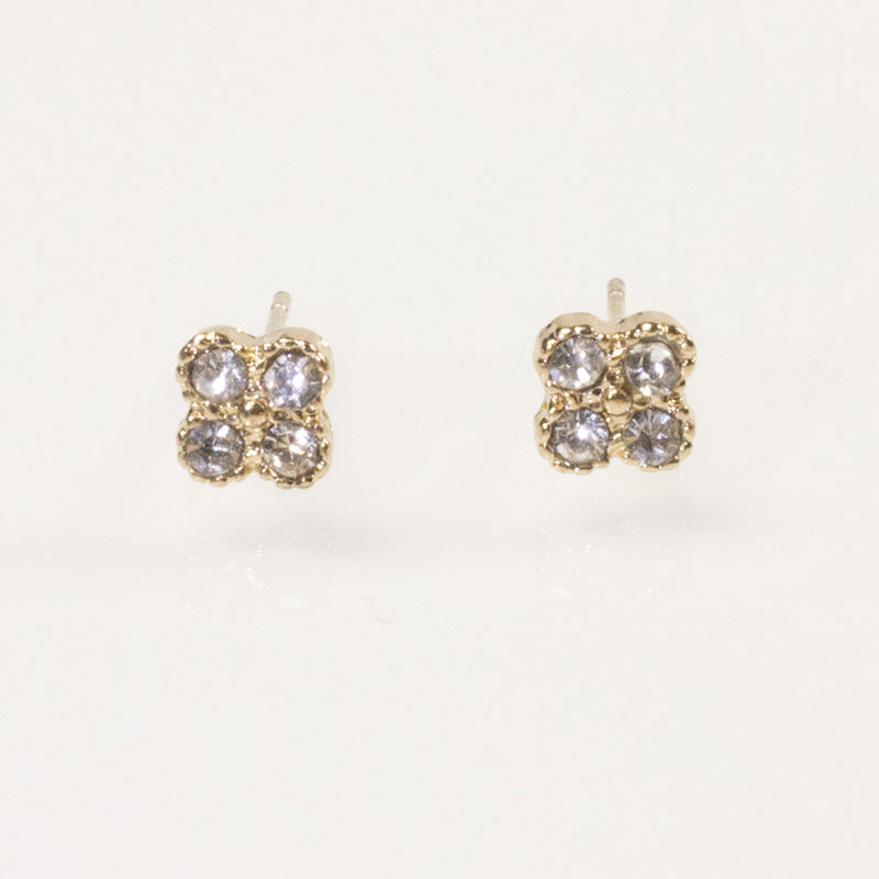 Four Clover Rhinestone Stud Earrings