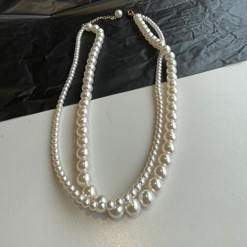 Double Strand White Glass Pearl Necklace for Women