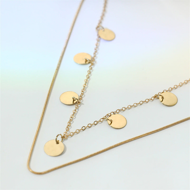 Layered Chain Multi Coin Pendant Necklace