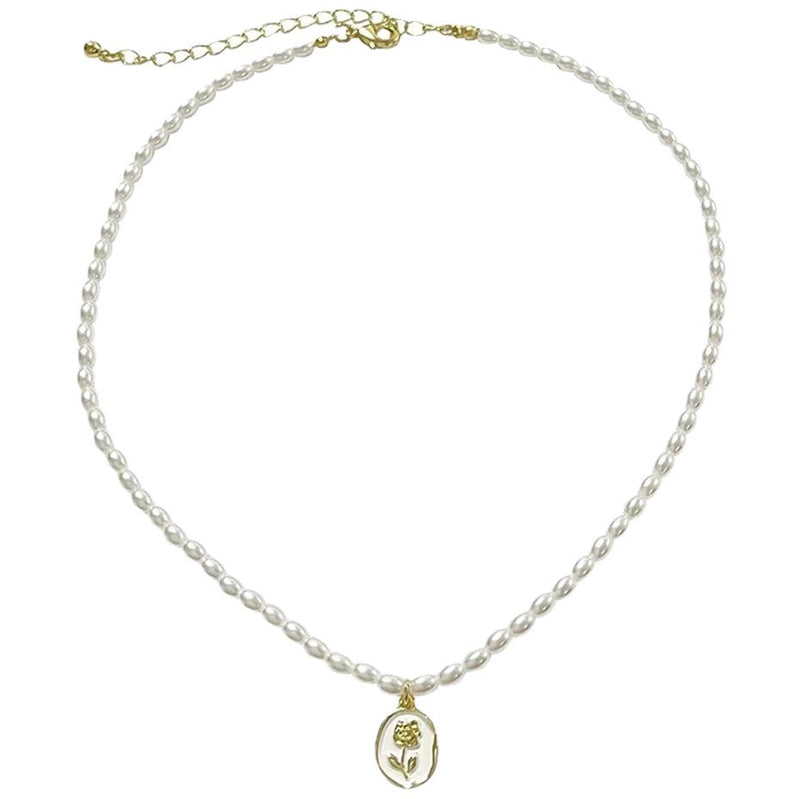 Oval Glass Pearl Necklace Wedding Pearl Necklace for Brides