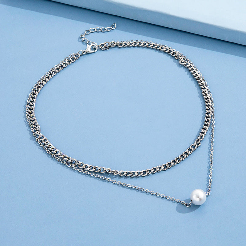 Double Layered Pearl Necklace Women Neck Chain