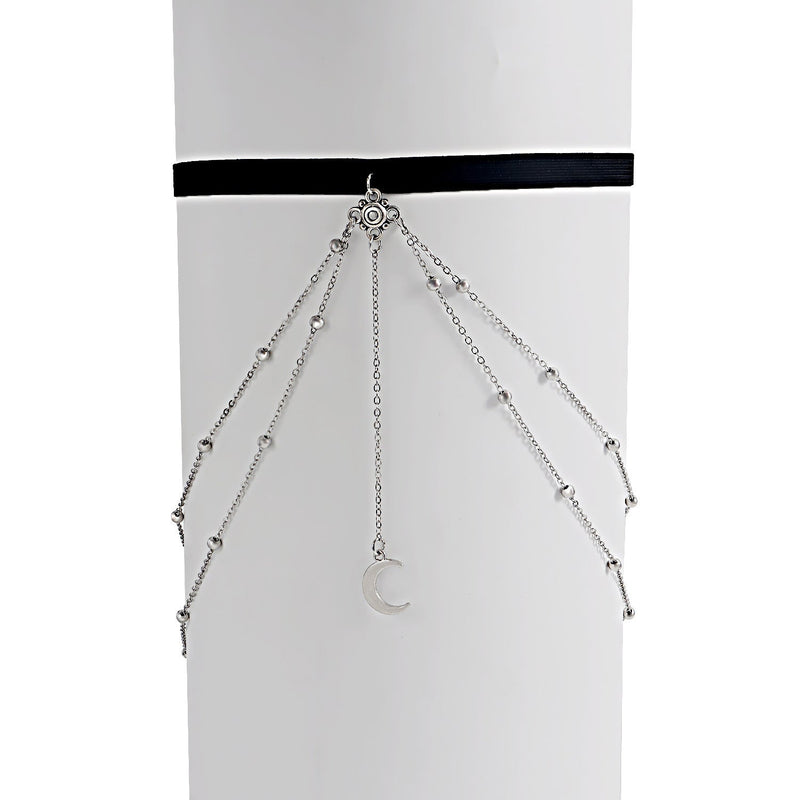Sexy Elastic Double Layer Bead Body Metal Crescent Pendant Tassel Thigh Chain