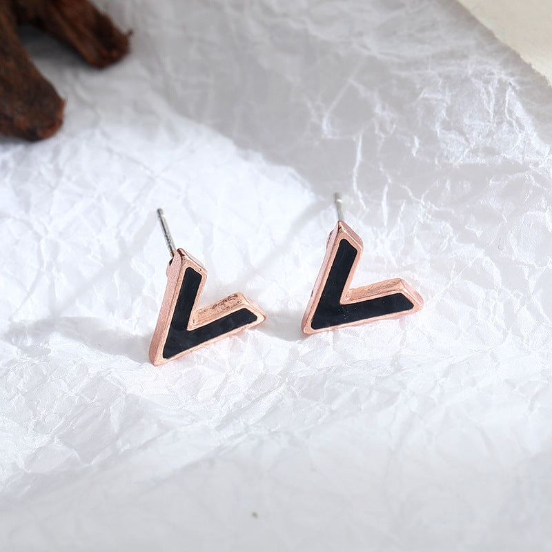 Initial Letter V Stud Earrings