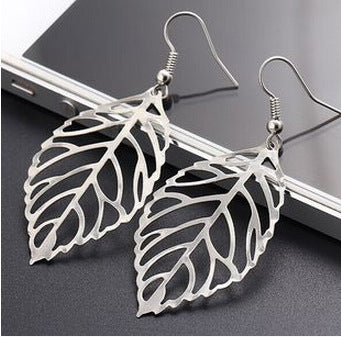 Vintage Bohemia Long Big Hollow Leaf Drop Earrings