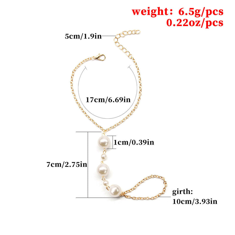 Sparkly Faux Pearl Finger Chain Bracelet