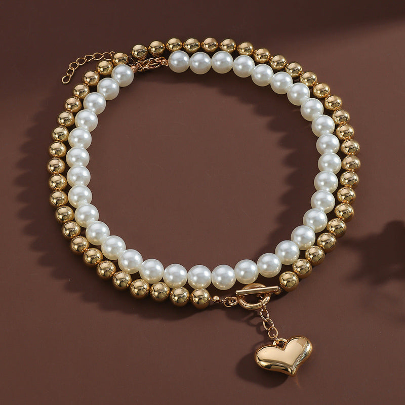 Punk Multi-layer CCB Heart Round Bead Necklace