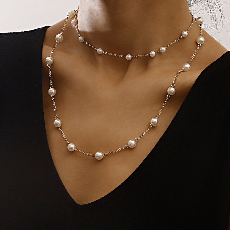 Elegant White Pearl Chain Necklace Women Collar