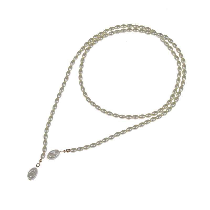 Vintage Long Glass Oval Pearl Necklace with Small Pearls