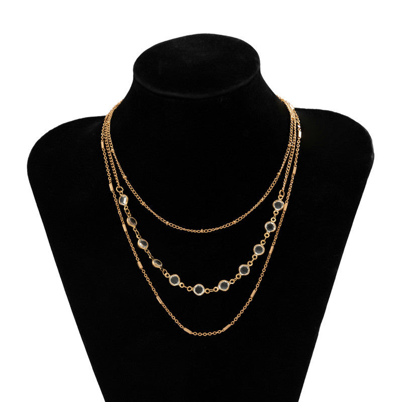 Crystal Layered Paperclip Chain Necklaces Choker