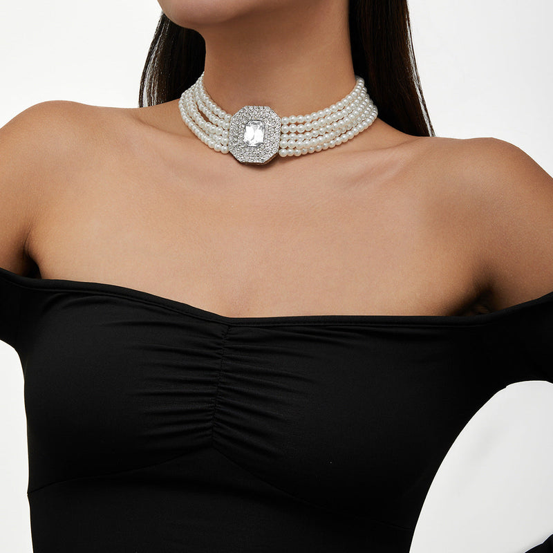 Sweet Sparkling Stone Layer Pearl Necklace