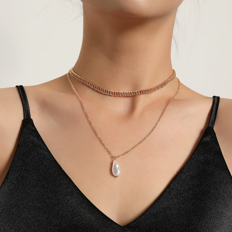Elegant Link Chain Necklace Irregular Pearl