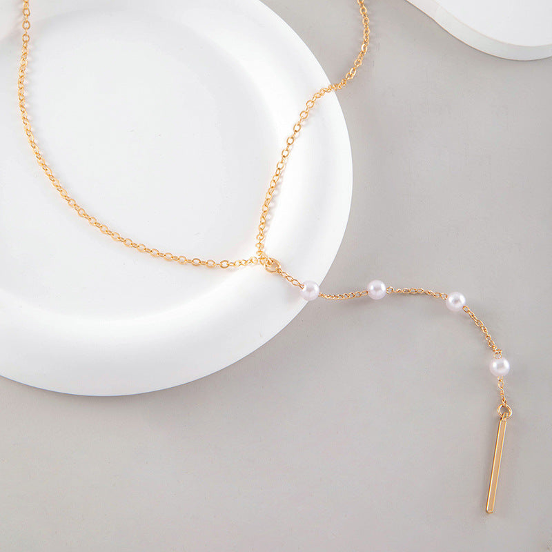 Women Design Collar Chain Necklace Simple Pearl