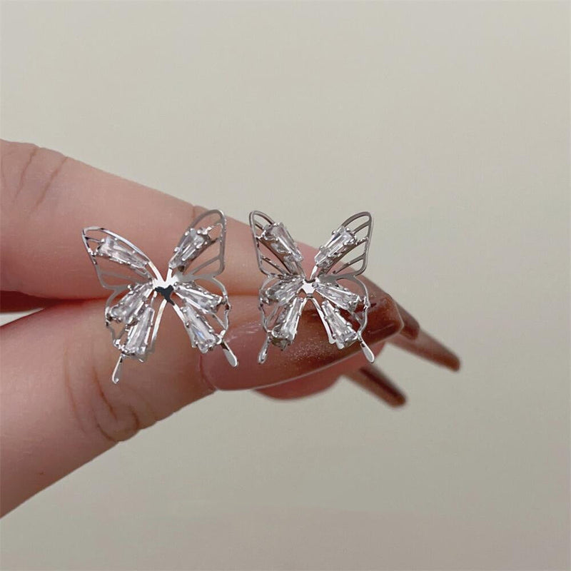 Fashion Rhinestone Hollow Butterfly Stud Earrings