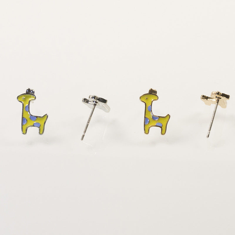 Yellow Enamel Animal Giraffe Deer Stud Earrings