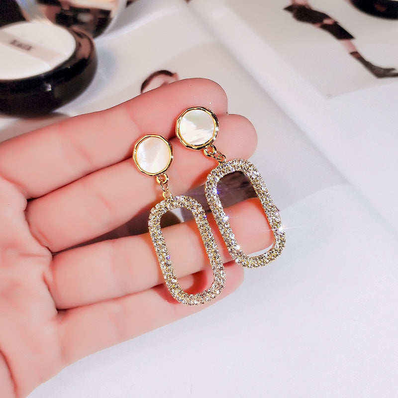 Hollow Rectangle Full Crystal Rhinestone Earrings
